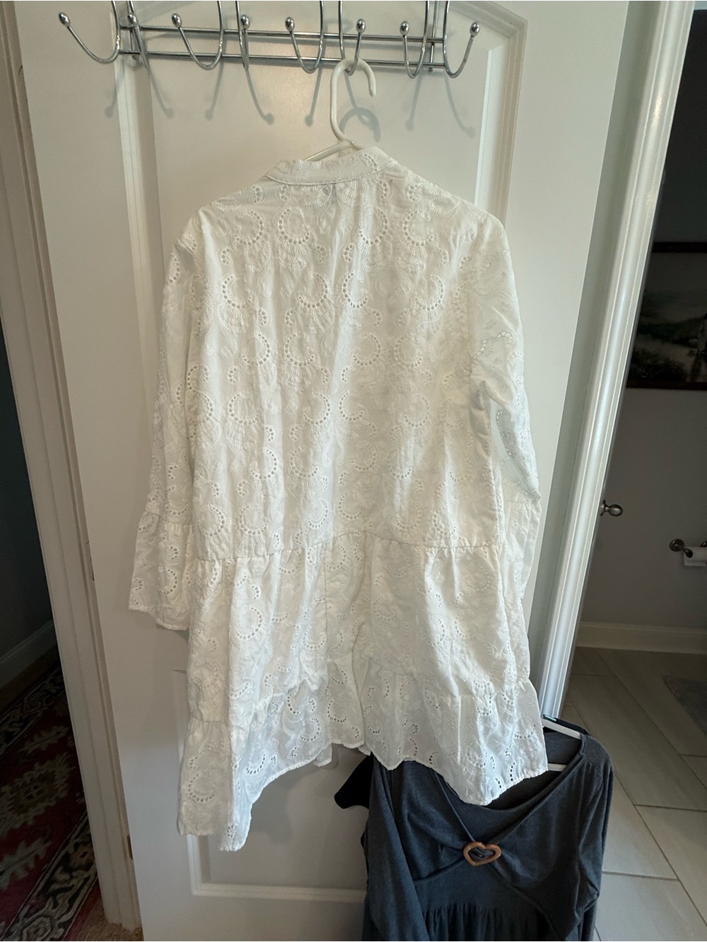 SHEIN White Eyelet Lace Longline Tunic with Tiered Hem